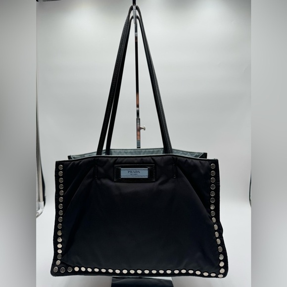 Prada - Authentic - Black Nylon Studded Tote Bag - Picture 1 of 16